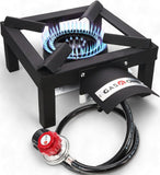 GasOne High Pressure Single Propane Burner – Outdoor Cooking Burner with Heat Shield & Guard