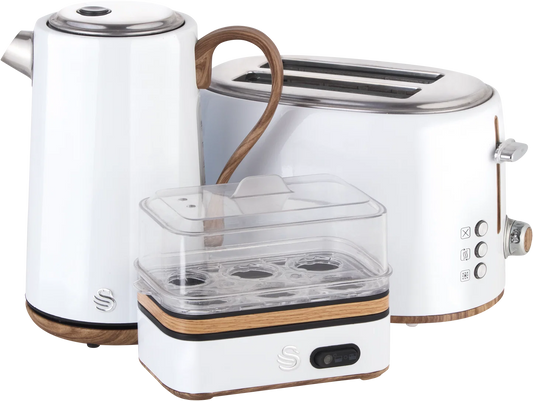 White Cordless Kettle & 2 Slice Toaster & Egg Boiler Breakfast Pack