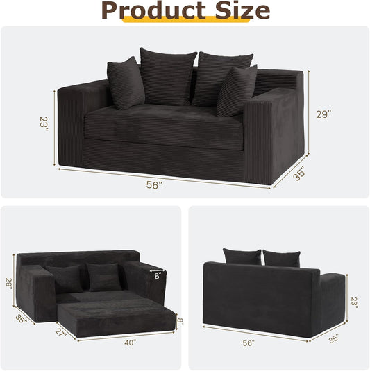 cidludto Convertible Sofa Bed – 3-in-1 Boneless Loveseat & Futon