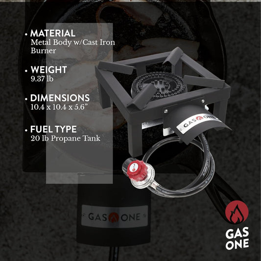 GasOne High Pressure Single Propane Burner – Outdoor Cooking Burner with Heat Shield & Guard