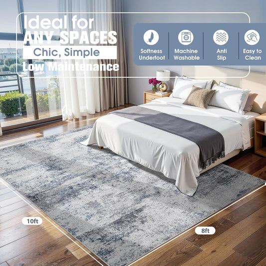 RELEANY Washable Ar8×10 Area Rug for Living Room, Washable Bedroom & Dining Room – Blue Greyea Rug, 8' × 10' (Copy)