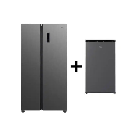 TCL 578L Nett No Frost Inverter Side By Side Refrigerator - Grey + Free F117SDG Bar Fridge