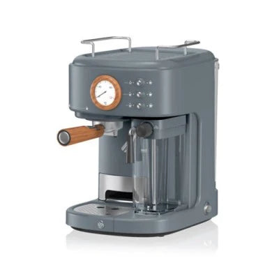 Nordic Slate Grey Espresso Maker with 4 Double Wall Cappuccino Glasses