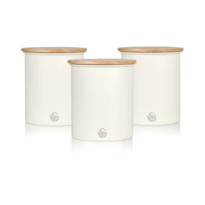 Swan 3 Piece Canister Set with Bamboo Lids - White