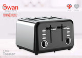 Swan Townhouse Stainless Steel Black 4 Slice Toaster