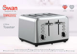 Swan Townhouse Stainless Steel Silver 4 Slice Toaster