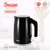 Swan Townhouse Stainless Steel Black 1,7 Litre Jug Kettle